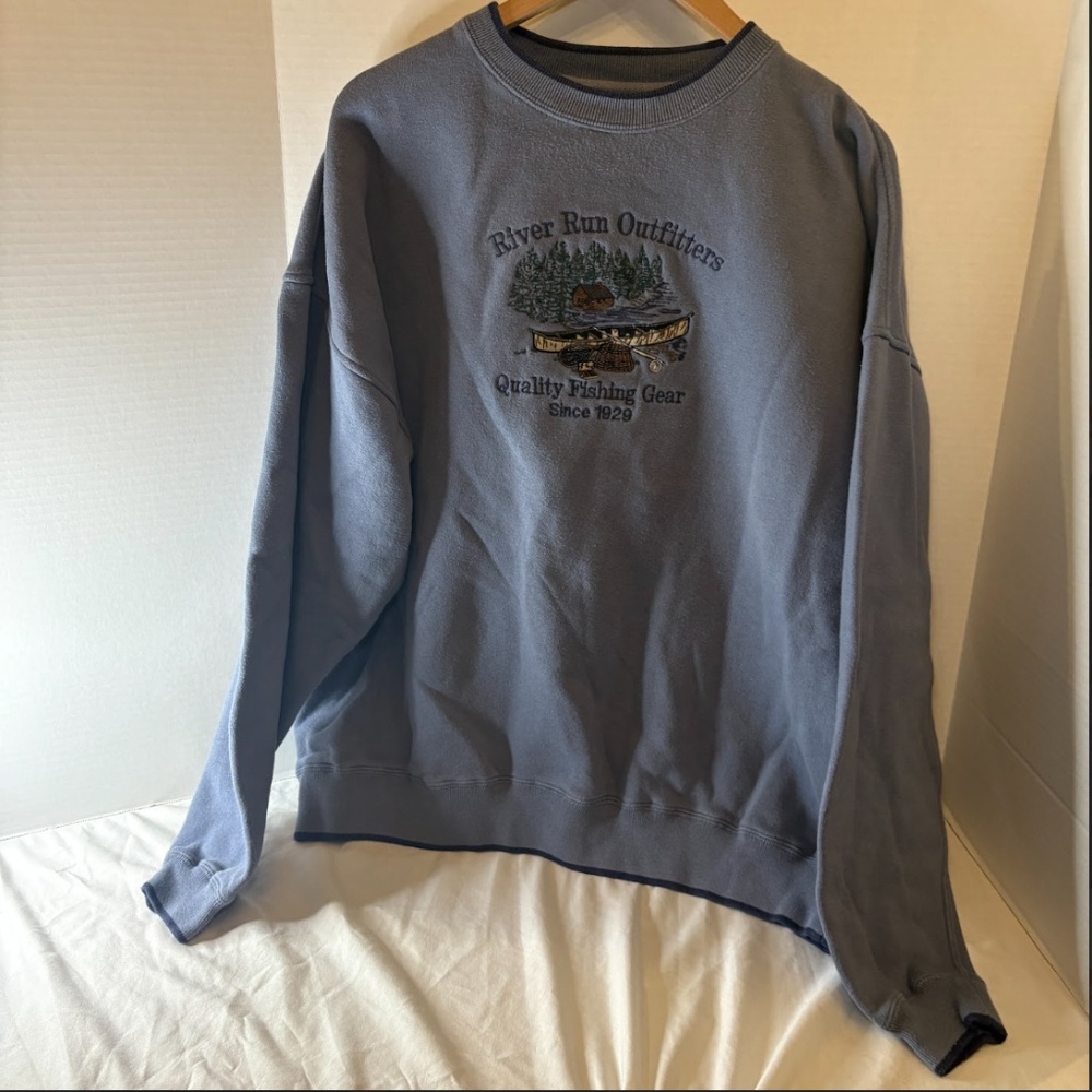 Vintage Blue River Run Outfitters Embroidered Crewneck Sweatshirt XXL C&B Sports